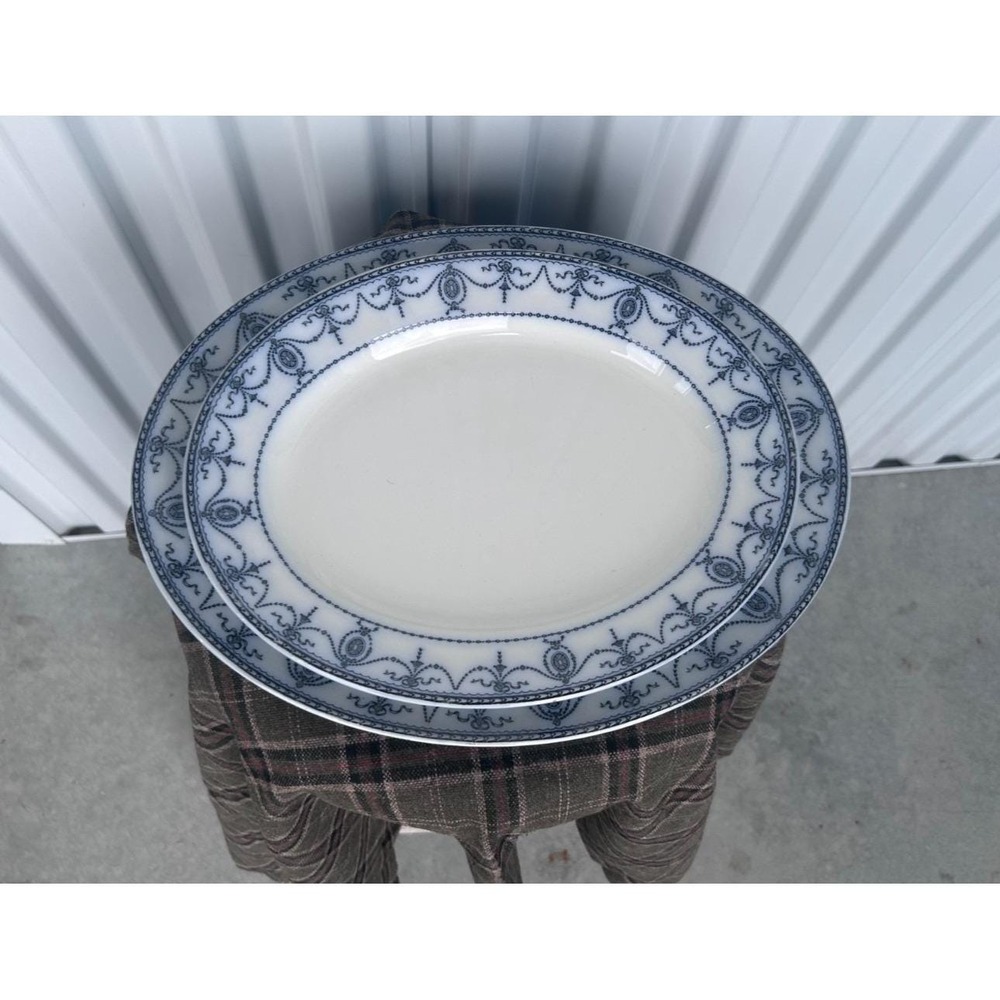 Flow Blue Wood & Sons Adams Pair of Platters 14" and 12" (455 456)
